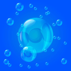 set of realistic bubbles on a blue