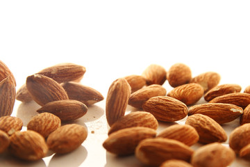 Almond nut on white background