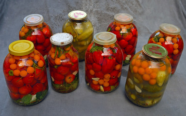Marinated and leftover cans of various vegetables