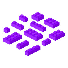 Isometric constructor blocks 3d preschool build cubic vector illustration.