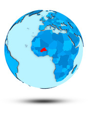 Burkina Faso on blue political globe