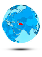 Turkmenistan on blue political globe