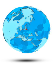 Lithuania on blue political globe