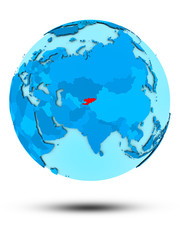 Kyrgyzstan on blue political globe