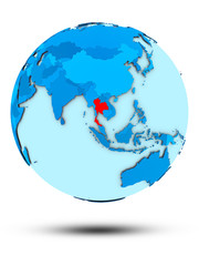 Thailand on blue political globe
