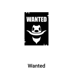 Wanted icon vector isolated on white background, logo concept of Wanted sign on transparent background, black filled symbol