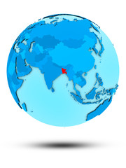 Bangladesh on blue political globe
