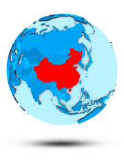 China on blue political globe