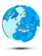 Denmark on blue political globe