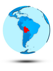 Bolivia on blue political globe