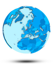 Netherlands on blue political globe
