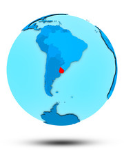 Obraz premium Uruguay on blue political globe
