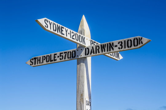 Signpost at the southernmost point in South Australia.