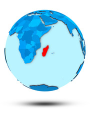 Madagascar on blue political globe