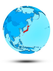 Japan on blue political globe