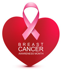 Breast cancer awareness month. Heart shape and pink ribbon