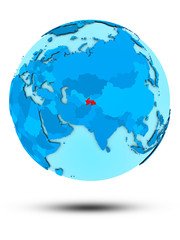 Tajikistan on blue political globe