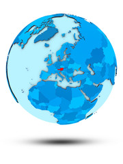 Austria on blue political globe