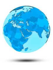 Kuwait on blue political globe