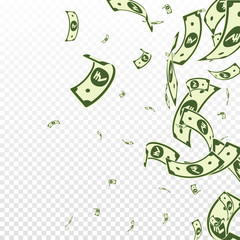 Indian rupee notes falling. Random INR bills on transparent background. India money. Captivating vec