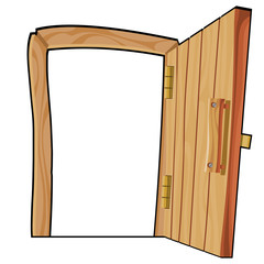 cartoon curve open wooden door on a white background