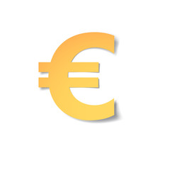 yellow-gold euro mark carved from paper with soft shadow.Vector