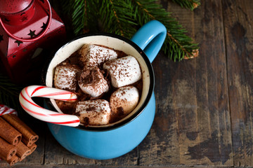 Obraz na płótnie Canvas Hot chocolate is a traditional winter drink. Christmas background.