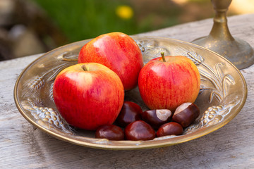 King of the Pippins Apples - Three Apples on a plate