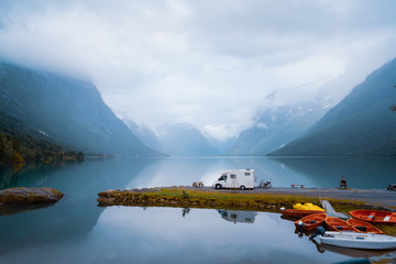 Family vacation travel RV, holiday trip in motorhome