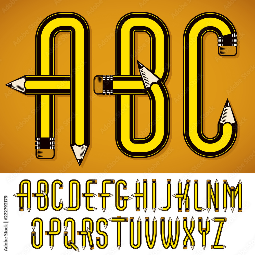 Fototapete set of vector capital alphabet letters isolated created using stationery design, constructed with pe