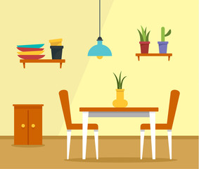Kitchen table concept background. Flat illustration of kitchen table vector concept background for web design