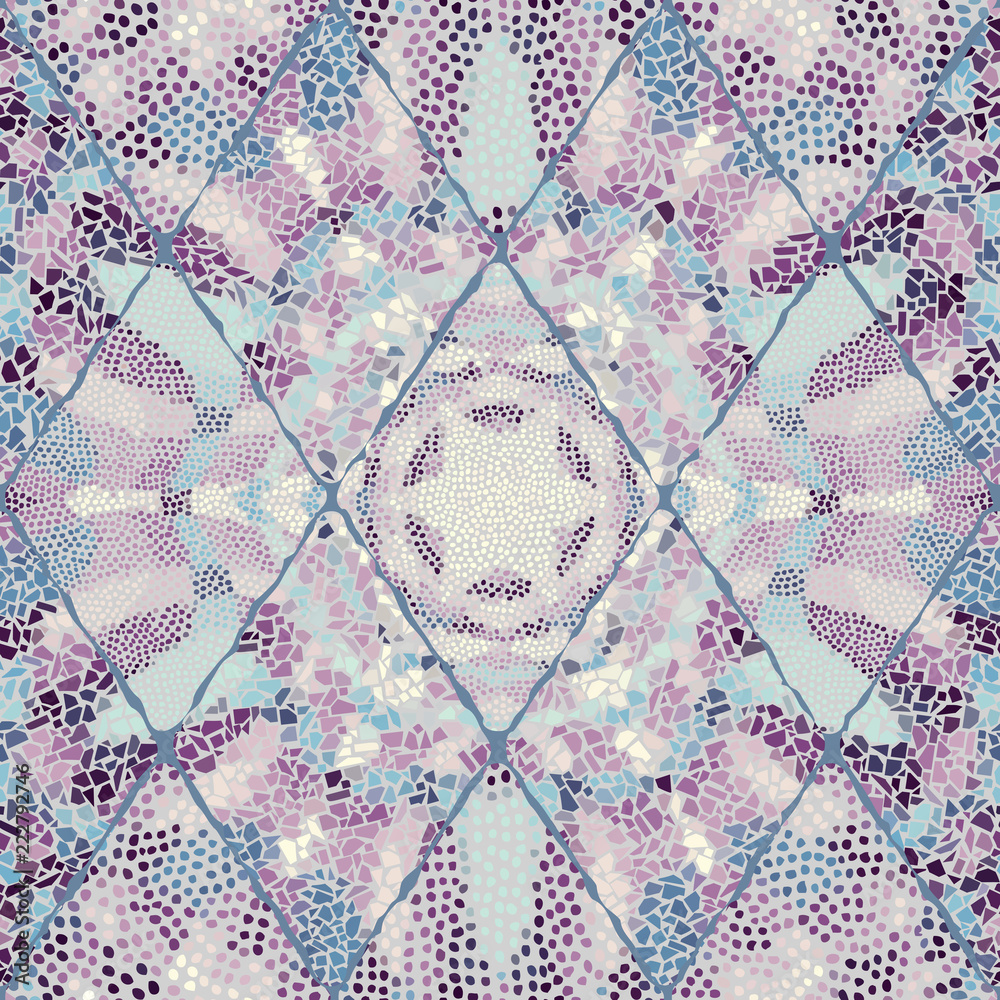 Poster Seamless background pattern. Mosaic art pattern of rhombuses of different tile textures.