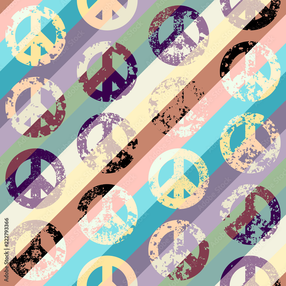 Aufkleber seamless vector pattern. abstract background with peace signs. the sign of pacifists. grunge vintage