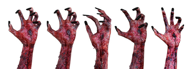 Terrible zombie hands with bloody wounded