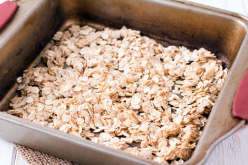 Granola in the form for baking