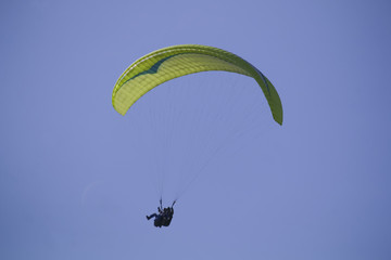 Paraplane on the blue sky background, leisure activity.