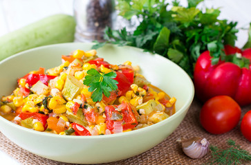 Fresh corn stew with vegetables