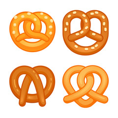 Pretzel icon set. Cartoon set of pretzel vector icons for web design