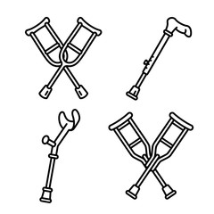 Crutches icon set. Outline set of crutches vector icons for web design isolated on white background