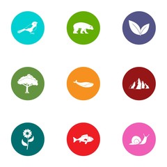 Forestland icons set. Flat set of 9 forestland vector icons for web isolated on white background