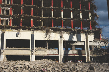 Close-up of a building being demolished