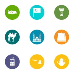 Muslim day icons set. Flat set of 9 muslim day vector icons for web isolated on white background