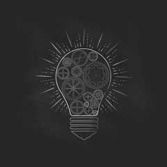 Light bulb on blackboard, an idea concept. Vector illustration