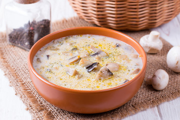 Soup with eggplants and mushrooms