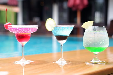 summer cocktails at swimming pool