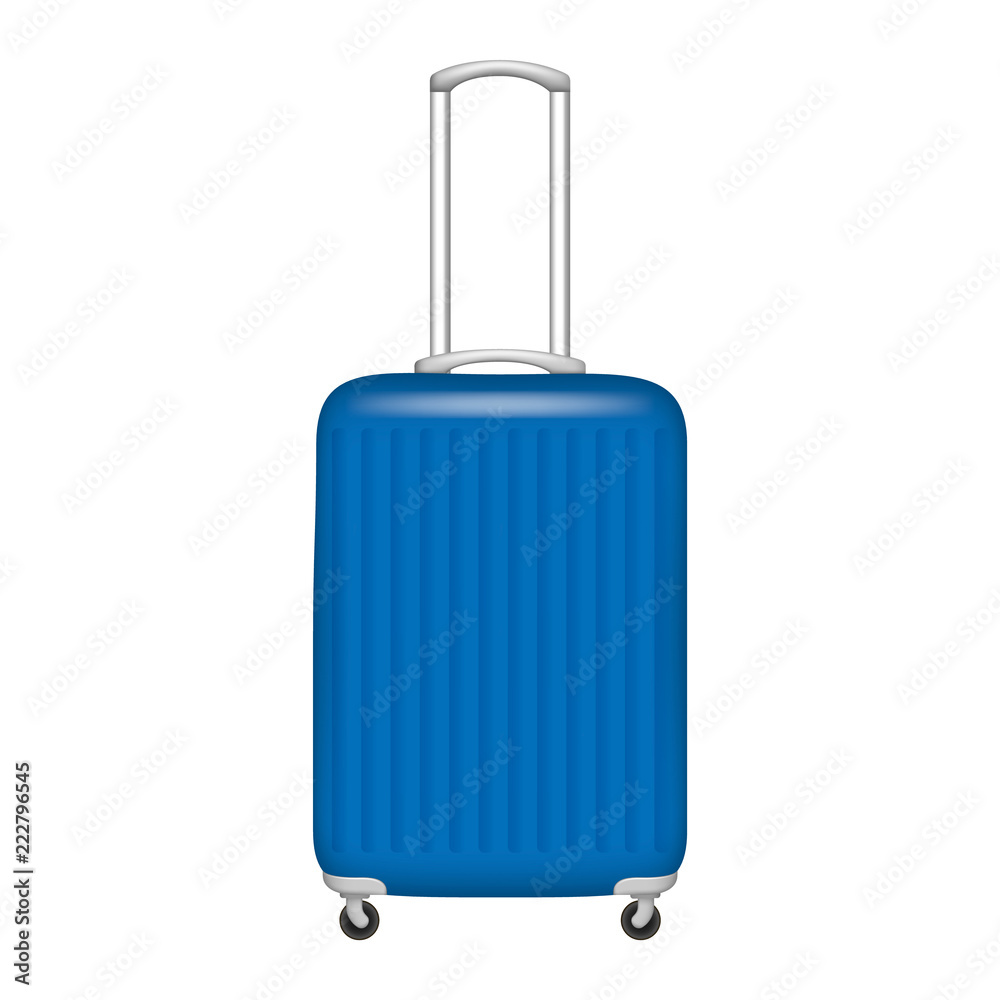 Sticker Plastic travel bag icon. Realistic illustration of plastic travel bag vector icon for web design isolated on white background