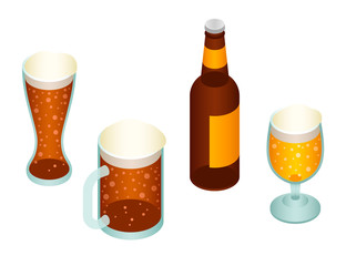 Beer icon set. Isometric set of beer vector icons for web design isolated on white background