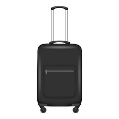 Black travel bag icon. Realistic illustration of black travel bag vector icon for web design isolated on white background