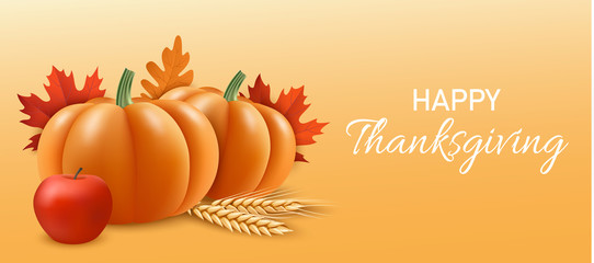 Happy thanksgiving concept banner. Realistic illustration of happy thanksgiving vector concept banner for web design