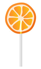 Orange lollipop icon. Realistic illustration of orange lollipop vector icon for web design isolated on white background
